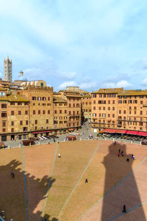 Siena, Italy - May 11, 2014: Piazza del Campo at Siena, view from Torre del Mangia at Palazzo Publico Italy Europeのeditorial素材
