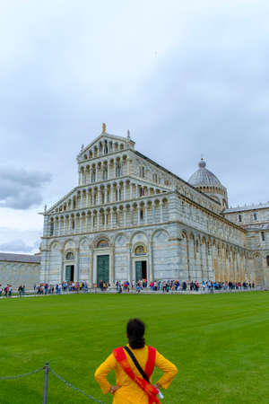 Pisa, Italy - May 11, 2014:  Piazza dei Miracoli with tourist in a srping dayのeditorial素材