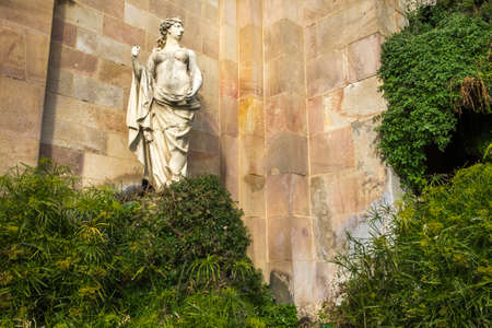Fountain cascade designed by Josep Fontsere in Ciutadella Park in Ciutat Vella Barcelona Catalonia Spainの写真素材