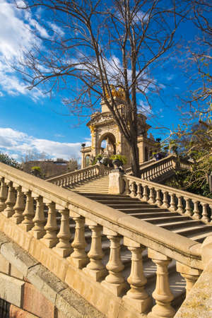 Fountain cascade designed by Josep Fontsere in Ciutadella Park in Ciutat Vella Barcelona Catalonia Spainの写真素材
