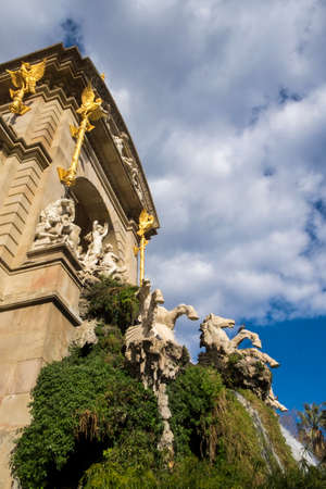 Fountain cascade designed by Josep Fontsere in Ciutadella Park in Ciutat Vella Barcelona Catalonia Spainの写真素材