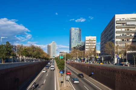 Barcelona, Spain - March 3, 2016: traffic in Ronda Litoral highway in Barcelona Catalonia Spain