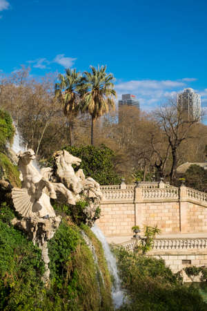 Barcelona, Spain - March 3, 2016: Fountain cascade designed by Josep Fontsere in Ciutadella Park in Ciutat Vella Barcelona Catalonia Spainのeditorial素材