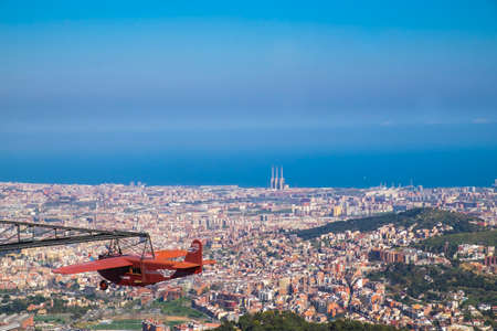Barcelona, Spain - April 6, 2016: Panoramic view of the Catalan capital from Tibidabo mountainのeditorial素材