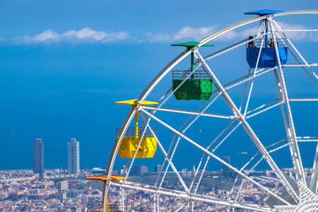 Barcelona, Spain - April 6, 2016: Ferry wheel at Tibidabo amusement park, Barcelona, Catalonia, Spainのeditorial素材