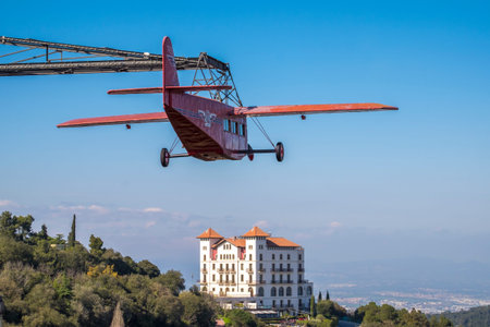 Barcelona, Spain - April 6, 2016: Airplane carousel in Tibidabo Amusement Park, Tibidabo, Barcelona,...