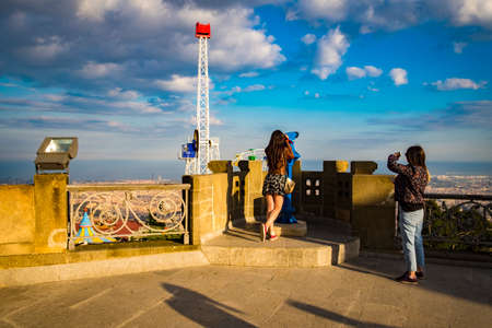 Panoramic view from Expiatory Church of the Sacred Heart on the Tibidabo, Catalonia, Spainの写真素材