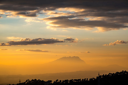View of Montserrat mountain from Tibidabo mountain, Catalonia Spain