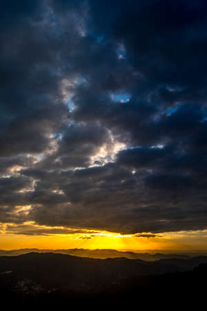 Sunset view from Tibidabo mountain from Collserola park in Barcelona Catalonia Spainの写真素材