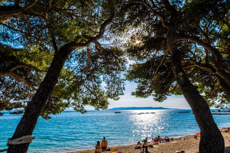 Makarska, Croatia - May 29, 2017: Beach in Makarska Rivera in Croatia Europeのeditorial素材