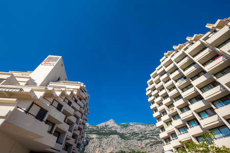 Makarska, Croatia - May 29, 2017: Panoramic of Makarska city and Biokovo Natural Park in Croatiaのeditorial素材