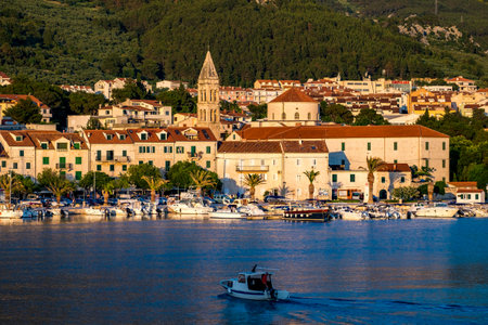 Makarska, Croatia - May 29, 2017: View of Makarska at dusk, Croatia