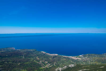 Panoramic of Makarska Rivera in Adriatic sea from Biokovo National Park in Croatiaの写真素材