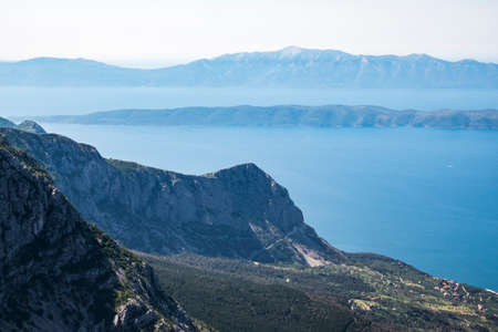 Panoramic of Makarska Rivera in Adriatic sea from Biokovo National Park in Croatiaの写真素材