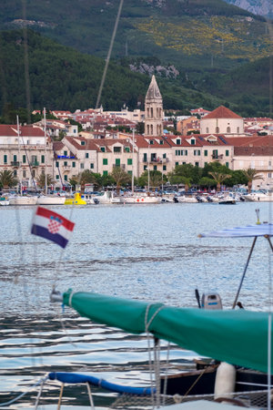 Makarska, Croatia - May 29, 2017: View of Makarska, one of the most beautiful villages in Dalmatiaのeditorial素材