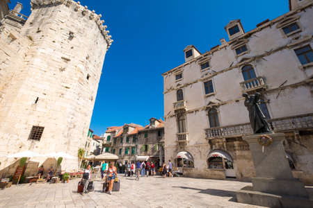 Split, Croatia - June 2, 2017: Panorama of Brace Radic square in the Old Town of Split. Old Town of Splitのeditorial素材