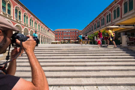Split, Croatia - June 2, 2017: Prokurative (aka Republic Square), a plaza in the city of Split on the Adriatic coast of Croatiaのeditorial素材