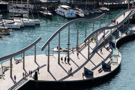 Barcelona, Spain - June 28, 2017:  Panoramic of Port Vell Barcelona from Colon monument Catalonia Spainのeditorial素材
