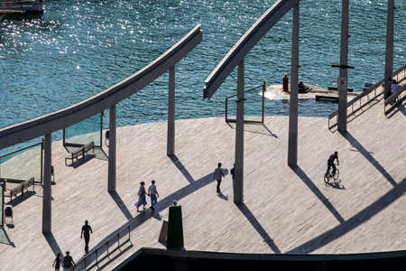 Barcelona, Spain - June 28, 2017:  Panoramic of Port Vell Barcelona from Colon monument Catalonia Spainのeditorial素材