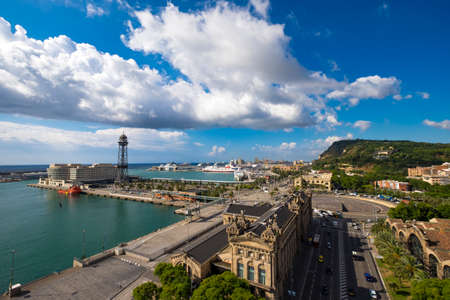 Barcelona, Spain - June 28, 2017:  Panoramic of Barcelona from Colon monument Catalonia Spainのeditorial素材