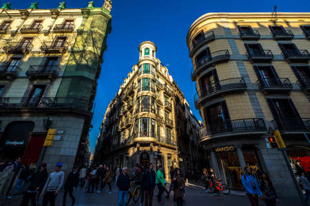 Barcelona, Spain - February 20, 2017: tourism in Las Ramblas one of the most landmarks visited in the cityのeditorial素材