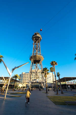Torre Jaume tower cable car in the port of Barcelona Catalonia Spainのeditorial素材