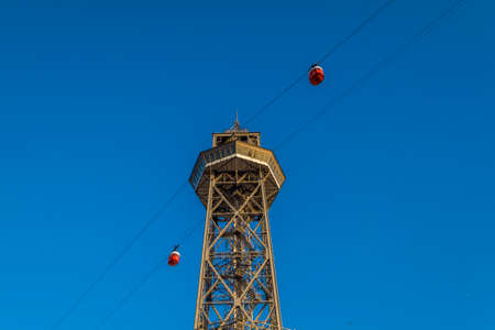 Torre Jaume tower cable car in the port of Barcelona Catalonia Spainのeditorial素材