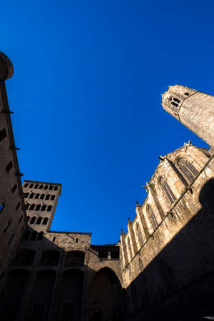 Palau Reial Major (Grand Royal Palace) in Placa del rei (King's Square) Gothic quarter, Barcelona Catalonia Spainのeditorial素材
