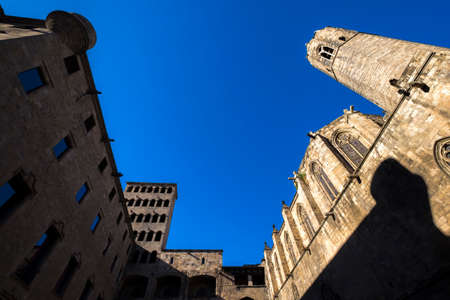 Palau Reial Major (Grand Royal Palace) in Placa del rei (King's Square) Gothic quarter, Barcelona Catalonia Spainのeditorial素材