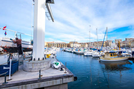 Marseille, France - March 6, 2017:  Old port, Vieux Port, Marseille, Bouches-du-Rhone, Provence-Alpes-Cote d'Azur, Southern France, France, Europeのeditorial素材