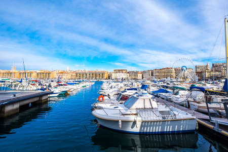 Marseille, France - March 6, 2017: Old port, Vieux Port, Marseille, Bouches-du-Rhone, Provence-Alpes-Cote d'Azur, Southern France, France, Europeのeditorial素材