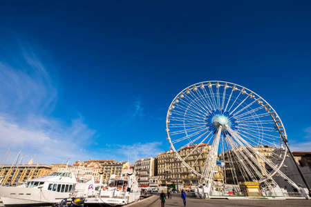 Marseille, France - March 6, 2017: Carousel at Old port, Vieux Port, Marseille, Bouches-du-Rhone, Provence-Alpes-Cote d'Azur, Southern France, France, Europeのeditorial素材