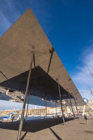Marseille, France - March 6, 2017: Shade of 1000 square metres of polished stainless steel,...