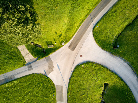 Aerial view made with a drone in a rural area in the Austrian Alpsの写真素材