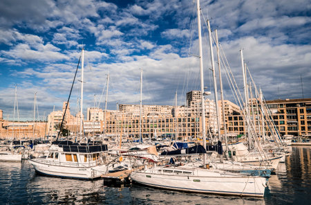 Marseille, France - March 7, 2017: Old harbor, Vieux Port, in Marseille, one of the most important...