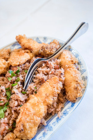 Dish of cod and rice, a traditional dish of Porto cuisine in Portugal Europeの写真素材