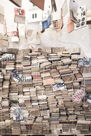 Porto, Portugal - September 21, 2017: Artistic installations in Livraria Lello bookstore, a cultural and touristic reference of the cityのeditorial素材