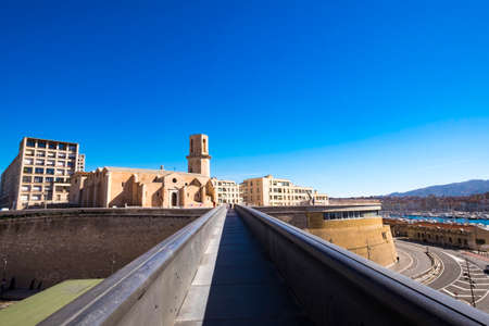 Marseille, France - March 7, 2017: Fort Saint-Jean, entrance of the Vieux Port, old port, Marseille, Bouches-du-Rhone, Provence, France, Europeのeditorial素材