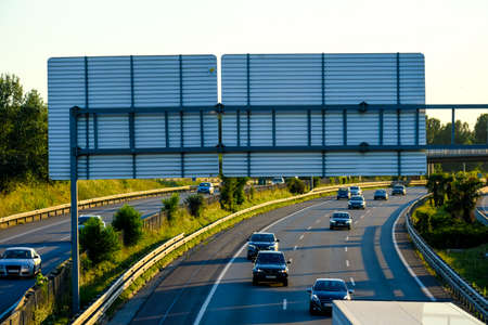 Sant Cugat del Valles, Barcelona, Spain - June 19, 2018: The new government of the Spanish PSOE has announced that some sections of the AP-7 highway will no longer be toll. In the photo the highway as it passes through the Catalan city of Sant Cugat del Vのeditorial素材