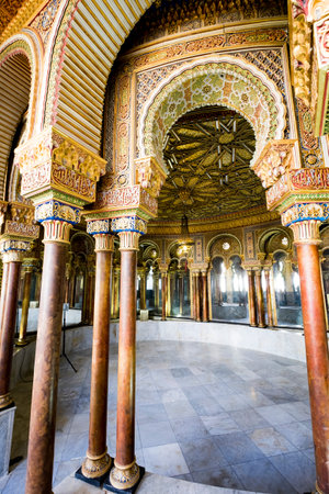 Utrera, Spain - March 18, 2017:  Mudejar architecture in the Palace of the Count of Vistahermosa in...
