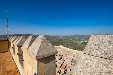 Aerial panoramic view of the city of Alcala la Real from the castle fortress nazarÃ­ fortress of La Mota in Andalucia south of Spainの写真素材