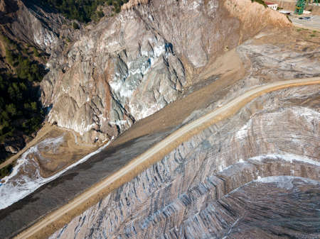 Aerial panoramic view of a land where large amounts of salt were discarded causing serious problems to the natural environment around the city of Cardona in Gerona Catalonia Spainの写真素材