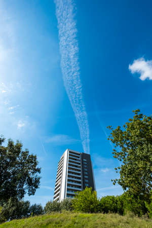 Overview of the Diagonal Mar public park with modern buildings near the 22 @ zone in the city of Barcelona Catalonia Spainの写真素材