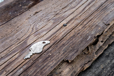 key on a rustic wooden background