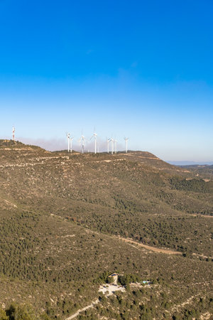 wind turbines in rural area in Spainの写真素材
