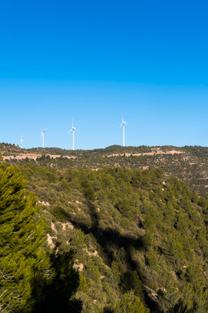 wind turbines in rural area in Spainの写真素材