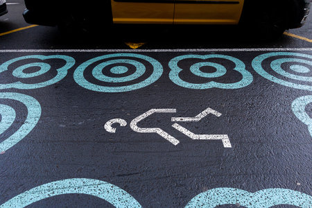 creative sign in an exclusive path for pedestrians in a street in the center of Barcelona in...