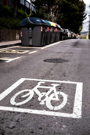 traffic sign in an exclusive bicycle laneの写真素材