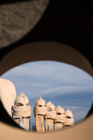 Barcelona, Spain - Januray 22, 2022: Details of the architecture of the modernist building of La Pedrera designed by the famous architect Antoni Gaudiのeditorial素材