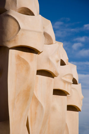 Barcelona, Spain - Januray 22, 2022: Details of the architecture of the modernist building of La Pedrera designed by the famous architect Antoni Gaudiのeditorial素材